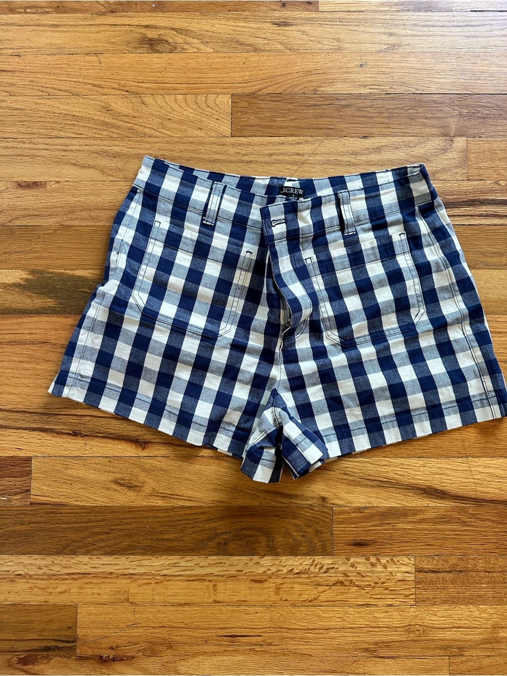 J. Crew Women’s Blue and White Gingham Flat Front Shorts